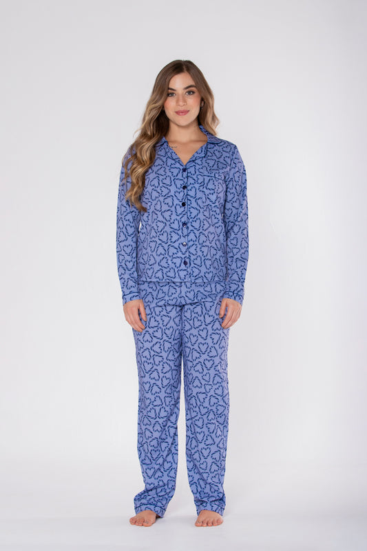 Pijama Pantalón Viena Clásico Manga Larga Corazones Lienzos