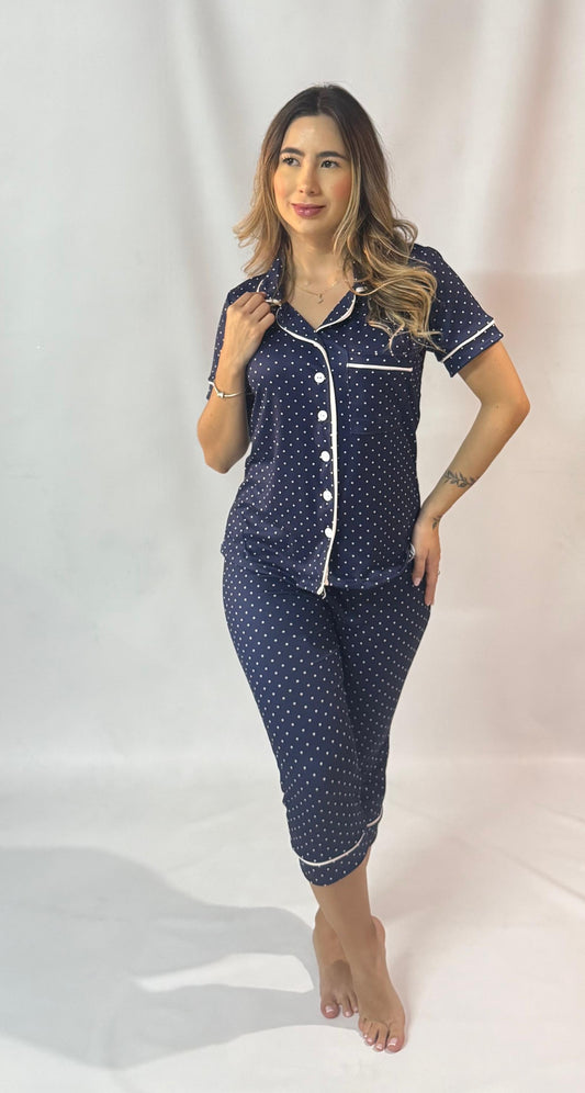 Pijama Capri con Blusa Botones