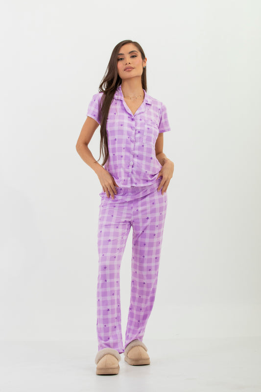 pantalon cuadros y estrellas manga corta